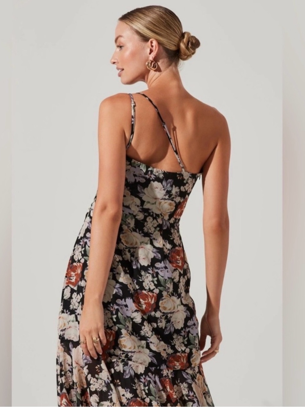 ASTR The Label Emmylou One Shoulder Black and Floral Midi Dress | Size M - Picture 3 of 10